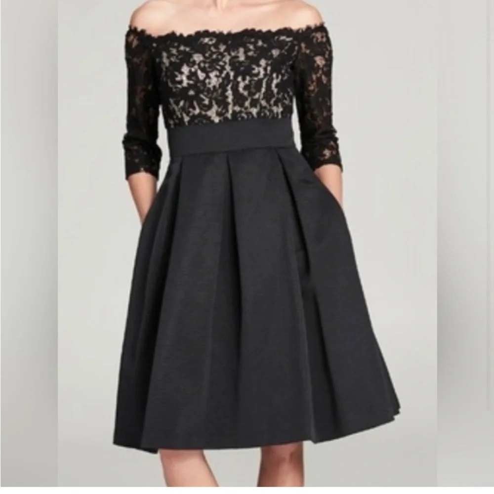 Eliza J Lace Bodice Fit and Flare Dress Women 4P Black